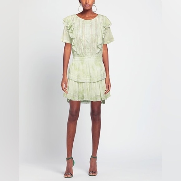 LoveShackFancy Natasha Light Green Lace Embroidered Ruffle Mini Dress Large - Picture 1 of 13